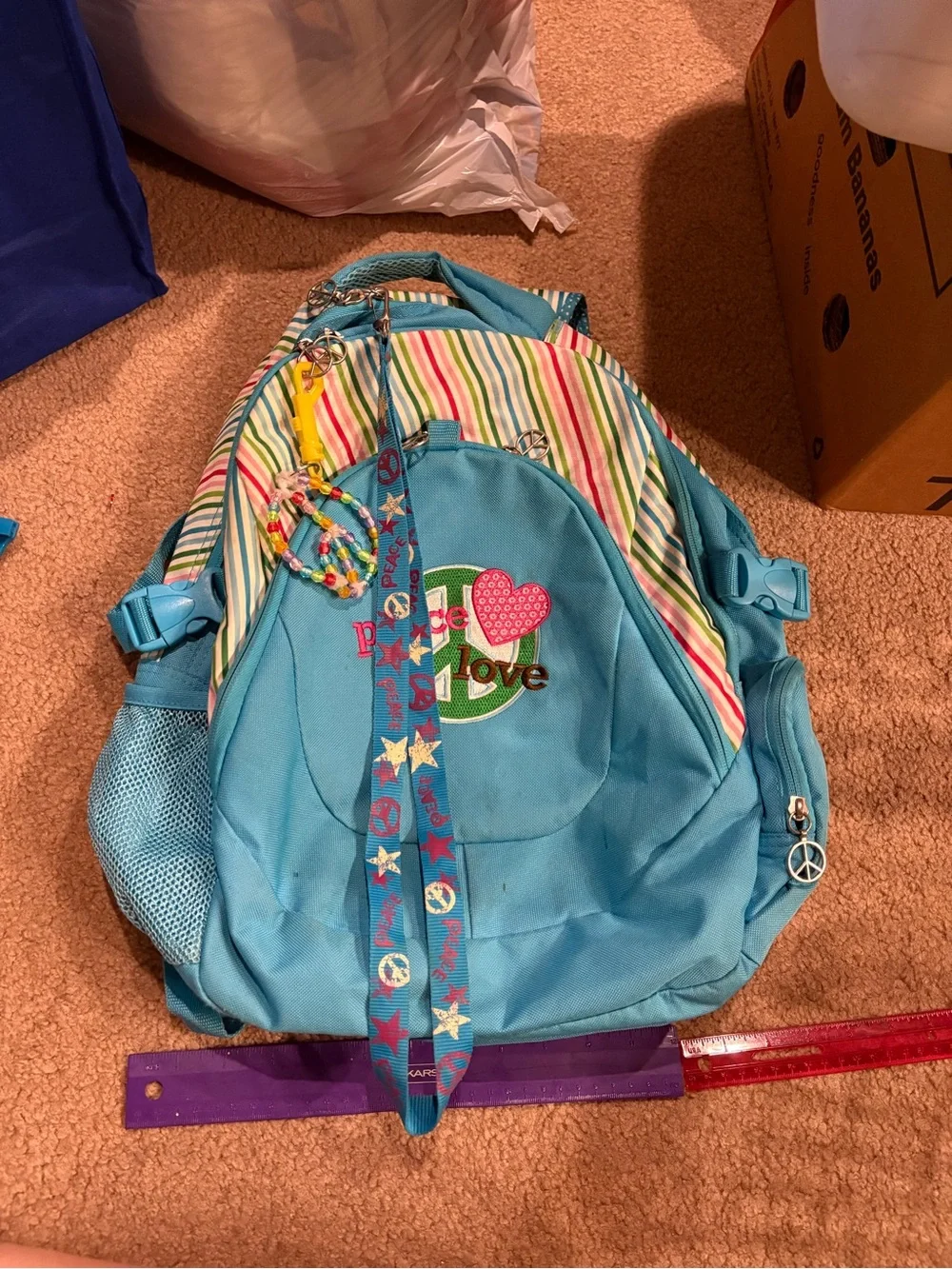 Blue Y2K Backpack with Multicolor Stripes